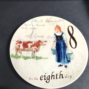 Williams Sonoma 8 milking maids dessert Plate 12 Days of Christmas 8th Day